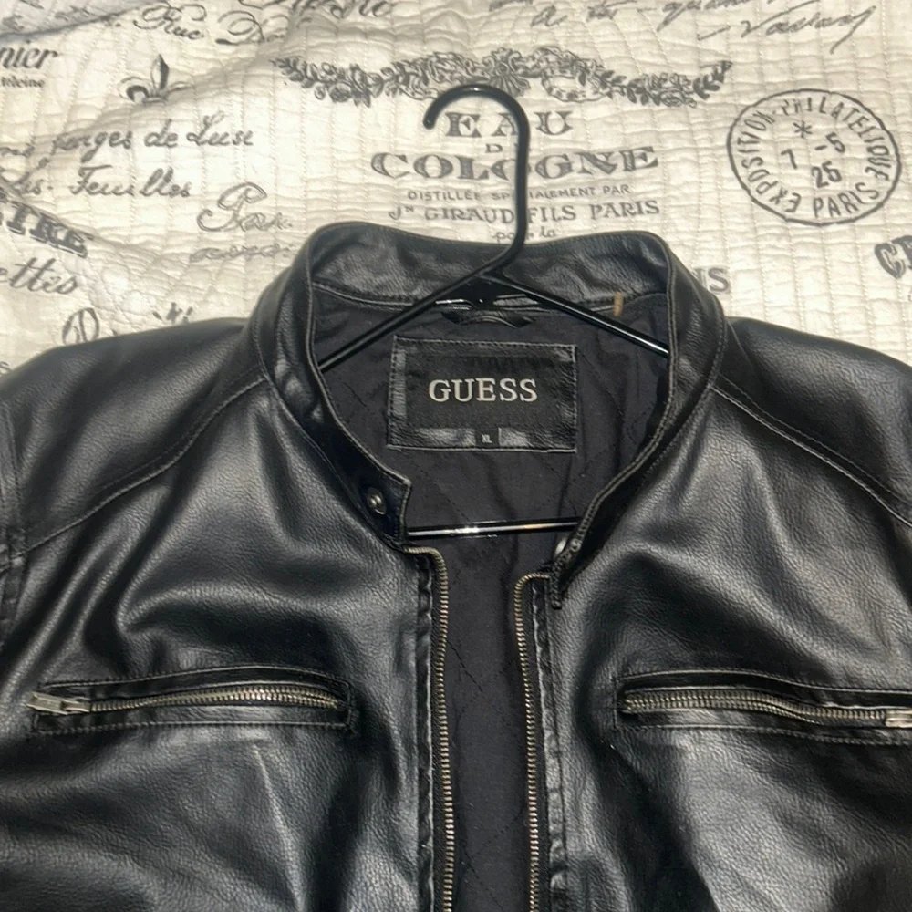 LEATHER BLACK Jacket SEXY!  XL GUESS - Picture 2 of 6